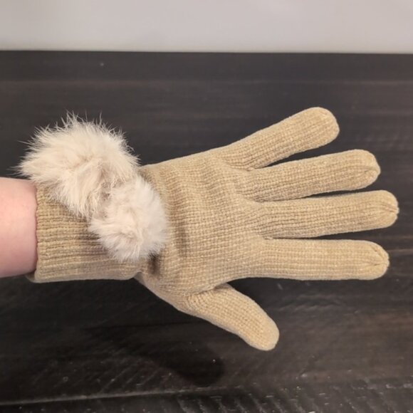 3/$20 LAURA Chenille Winter Gloves Faux Mink Fur Pom Poms Ribbed Acrylic Knit - Picture 9 of 11